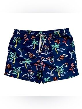 Chubbies Men’s Navy Neon Lights Tropical Print Swim Trunks Size Small